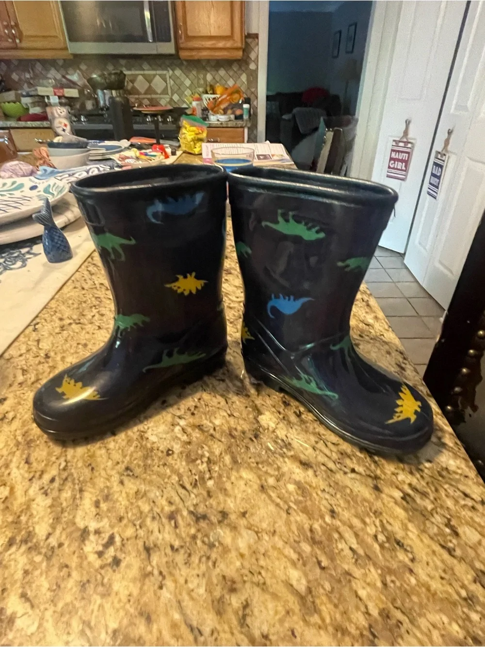 Carter’s Kids navy rain boats with dinosaur print